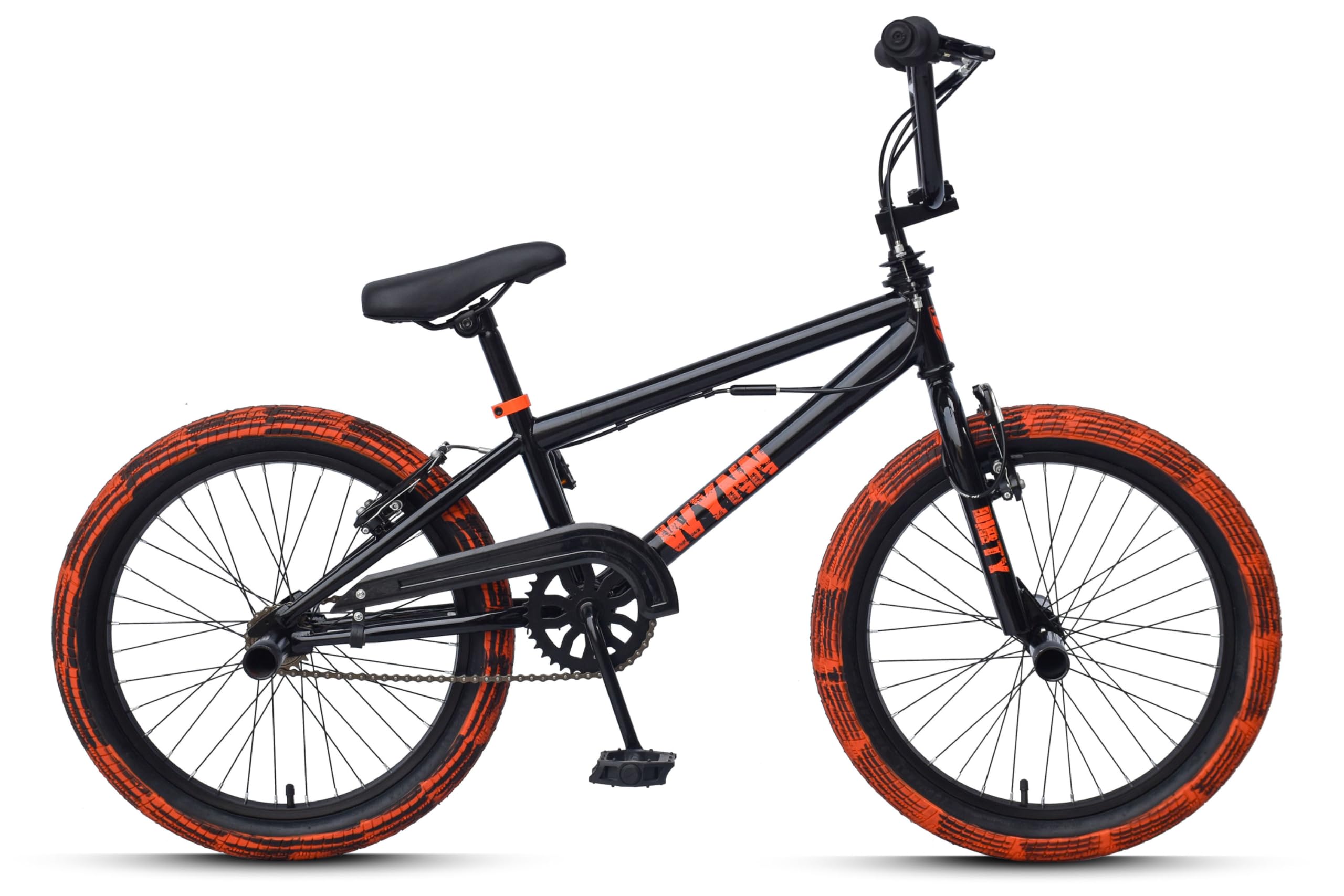 WYNN BMX Freestyle 20 Zoll Dirty schwarz-orange Rahmenhöhe 28 cm Kinder Erwachsene V-Brake Sport & Freizeit
