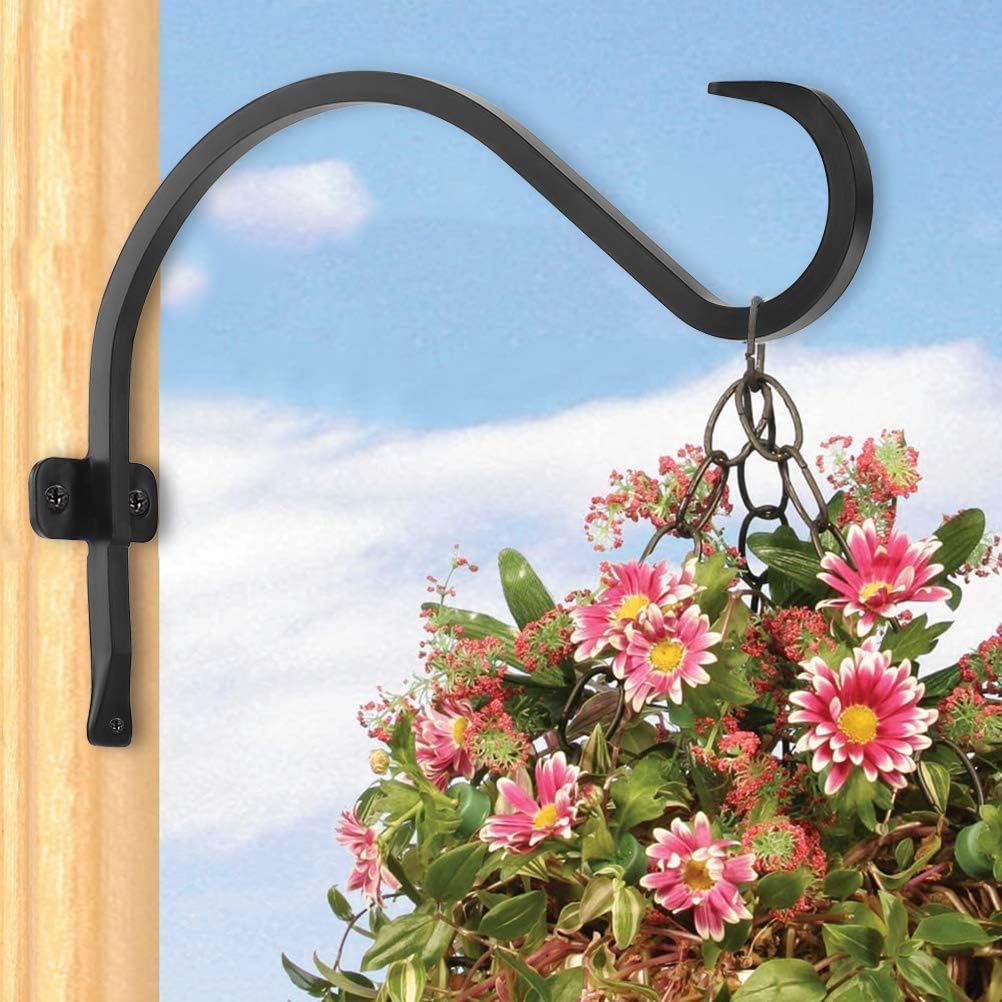 Hanging Plant Bracket (4 Pack - 12 inches), Sturdy and Stable Wrought Iron Plant Hanger Bracket Outdoor, Strong Metal Hooks for Hanging Plant, Flower Basket/Lantern/Bird Feeder Hanger (4Pack-12inches)