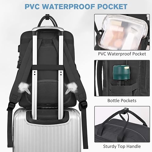 Miniatura 4 de Mancro Mochila de viaje para mujer con compartimento para portátil TSA, mochila para laptop de 15.6 pulgadas con puerto de carga USB y bolsillo seco