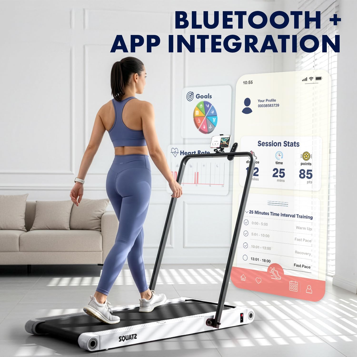 Squatz Walking Pad Treadmill with Bluetooth and app integration