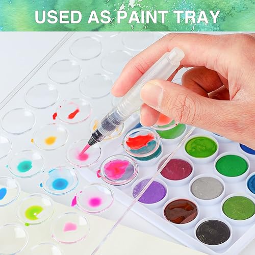 Vista 18 de AROIC Juego de pintura de acuarela de 36 colores, juego de sartén de acuarela con 10 pinceles de nailon y 6 cepillos de agua recargables. Perfecto