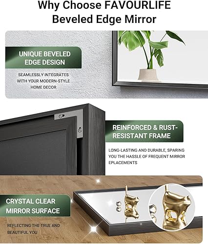 Miniatura 8 de FavourLife Espejo negro para baño, espejo de baño negro para sobre el fregadero de 24 x 36 pulgadas, espejo de marco de metal negro con diseño