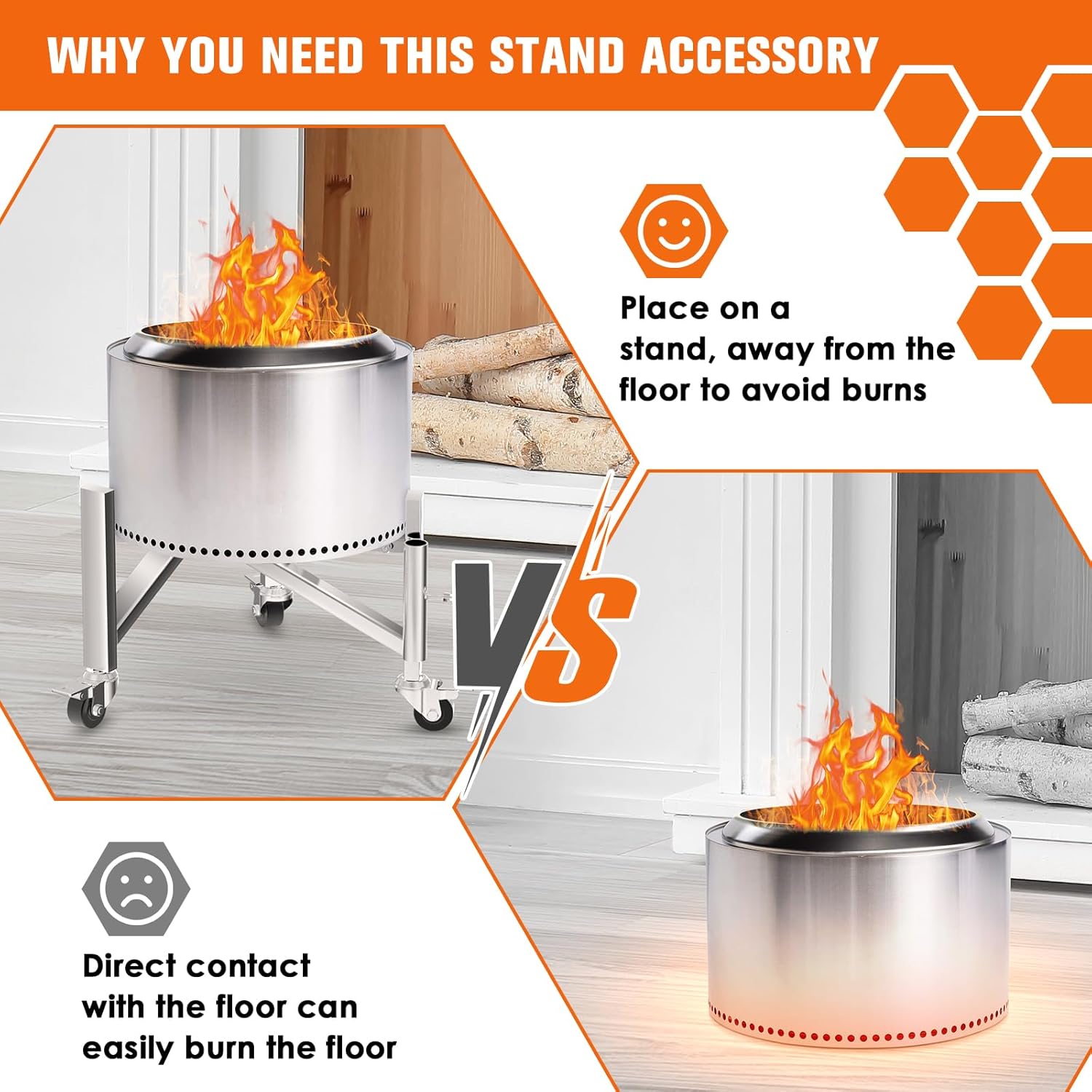 Universal Firepit Stand for 15" 17" 19.5" 22" 25" 27" FirePit, Stainless Steel Camping Fire Pit Stand for Solo Stove Ranger, Bonfire, Yukon, Outdoor Fireplace Accessory for Solo Stove & Other Fire Pit