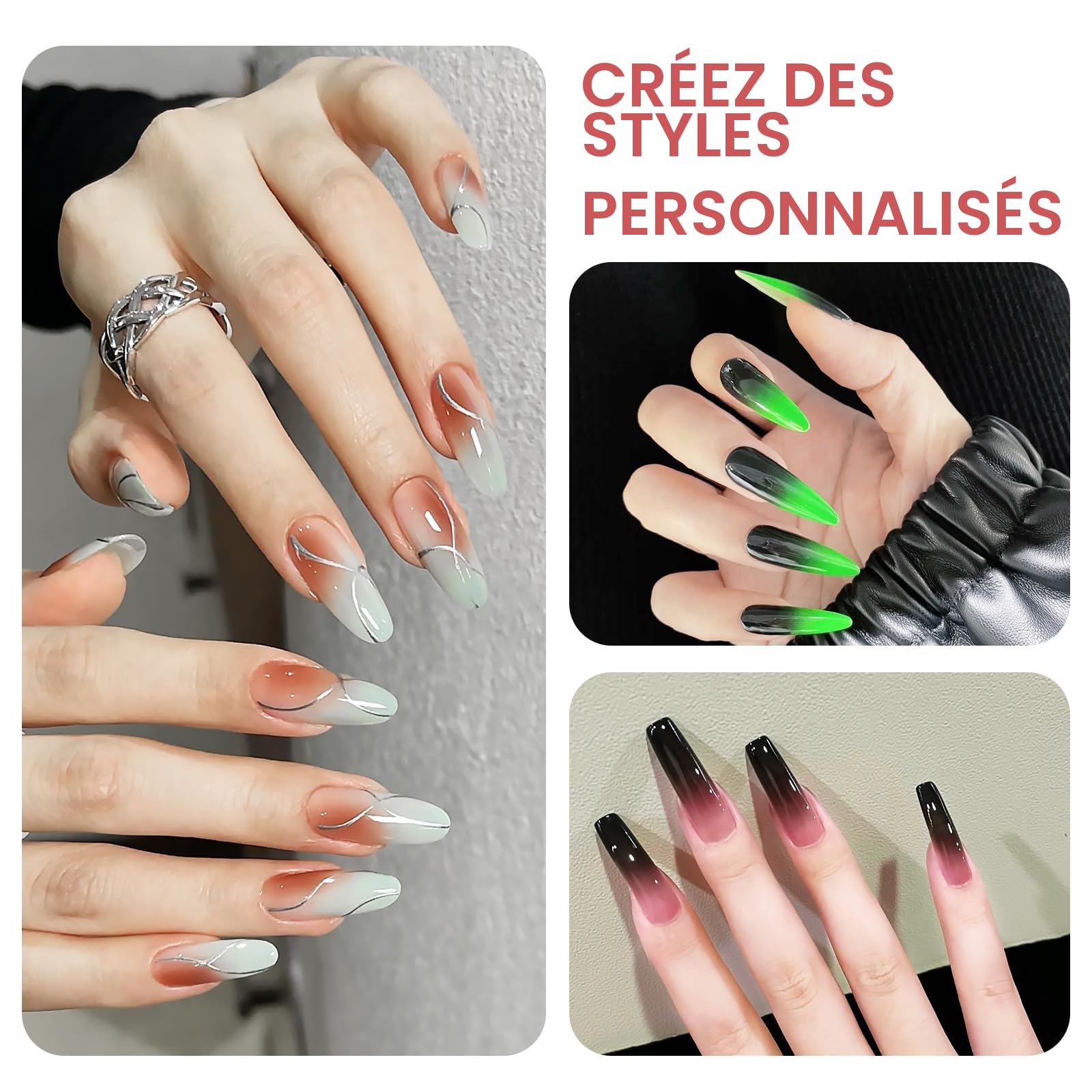 Qufiiry 100 PCS Nail Art Éponge dégradé, Avec Pince Métallique,Eponge Babyboomer Ongle,Utilisé pour Vréer une Variété de Motifs D'art de L'ongle Dégradés