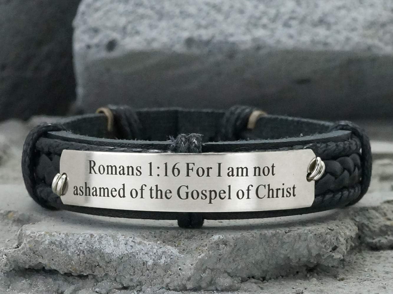 Bible Verse Bracelet for Men- philippians 1:6-not done not finish, Personalized Scripture Jewelry, Inspirational Quote Engraved, Silver Brown Leather Cuff
