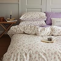 Vista 39 de VM VOUGEMARKET Linda funda de edredón de fresa tamaño matrimonial, juego de ropa de cama de frutas 3 piezas, funda de colcha de algodón color crema