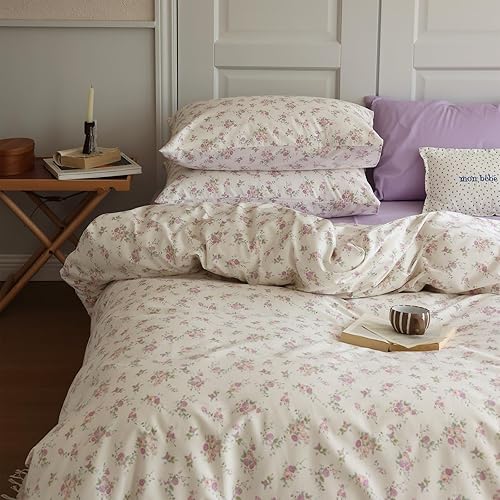 Miniatura 39 de VM VOUGEMARKET Linda funda de edredón de fresa tamaño matrimonial, juego de ropa de cama de frutas 3 piezas, funda de colcha de algodón color crema