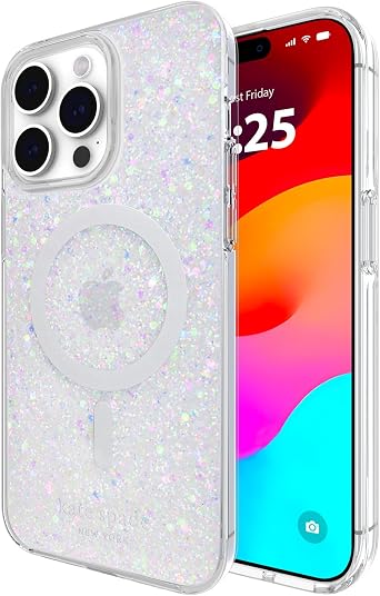 kate spade new york iPhone 15 Pro Max Case, Compatible with MagSafe Phone Cover - Chunky Glitter Iridescent