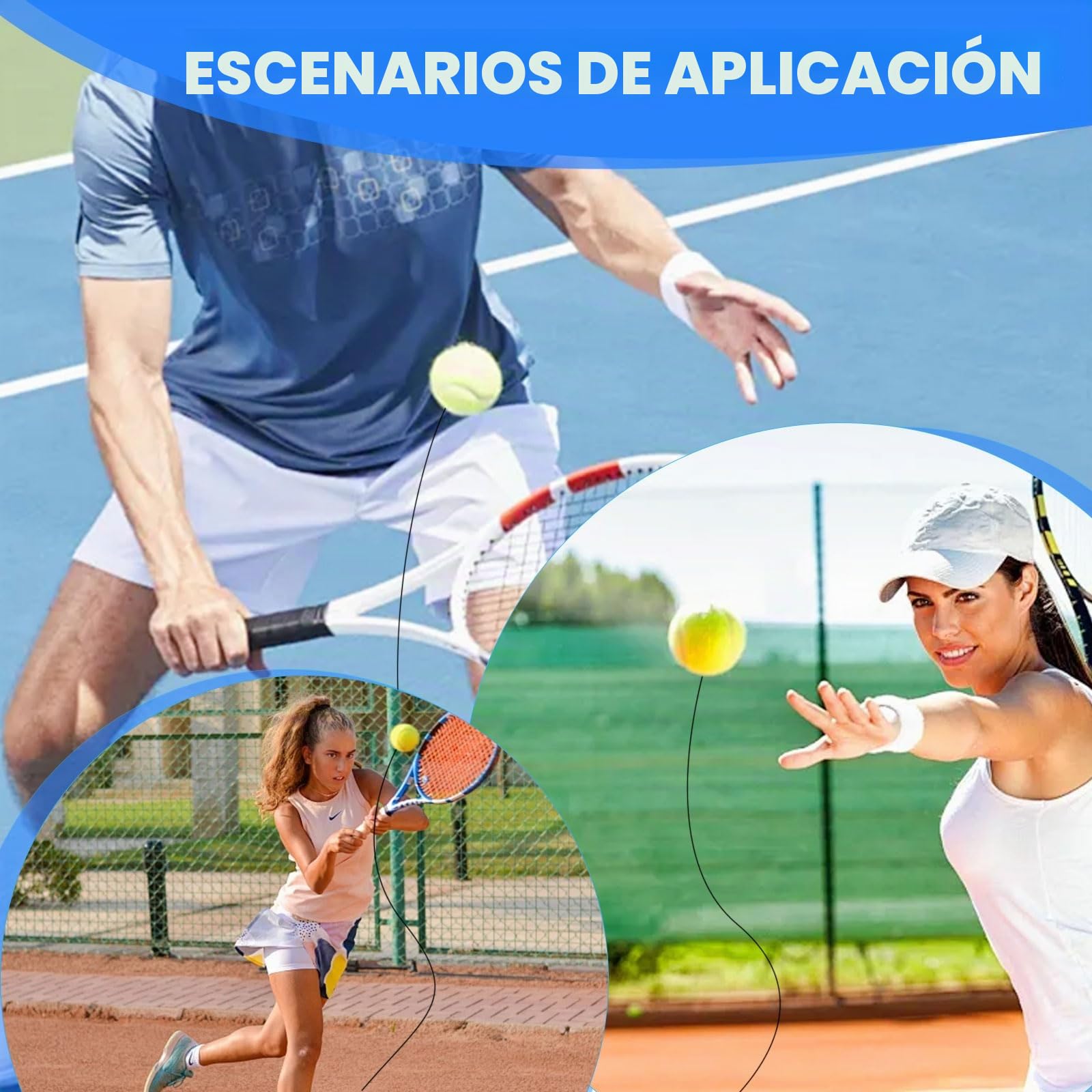 Funmo Juego de entrenador de tenis, tabla de base con 2 pelotas de rebote, banda de goma