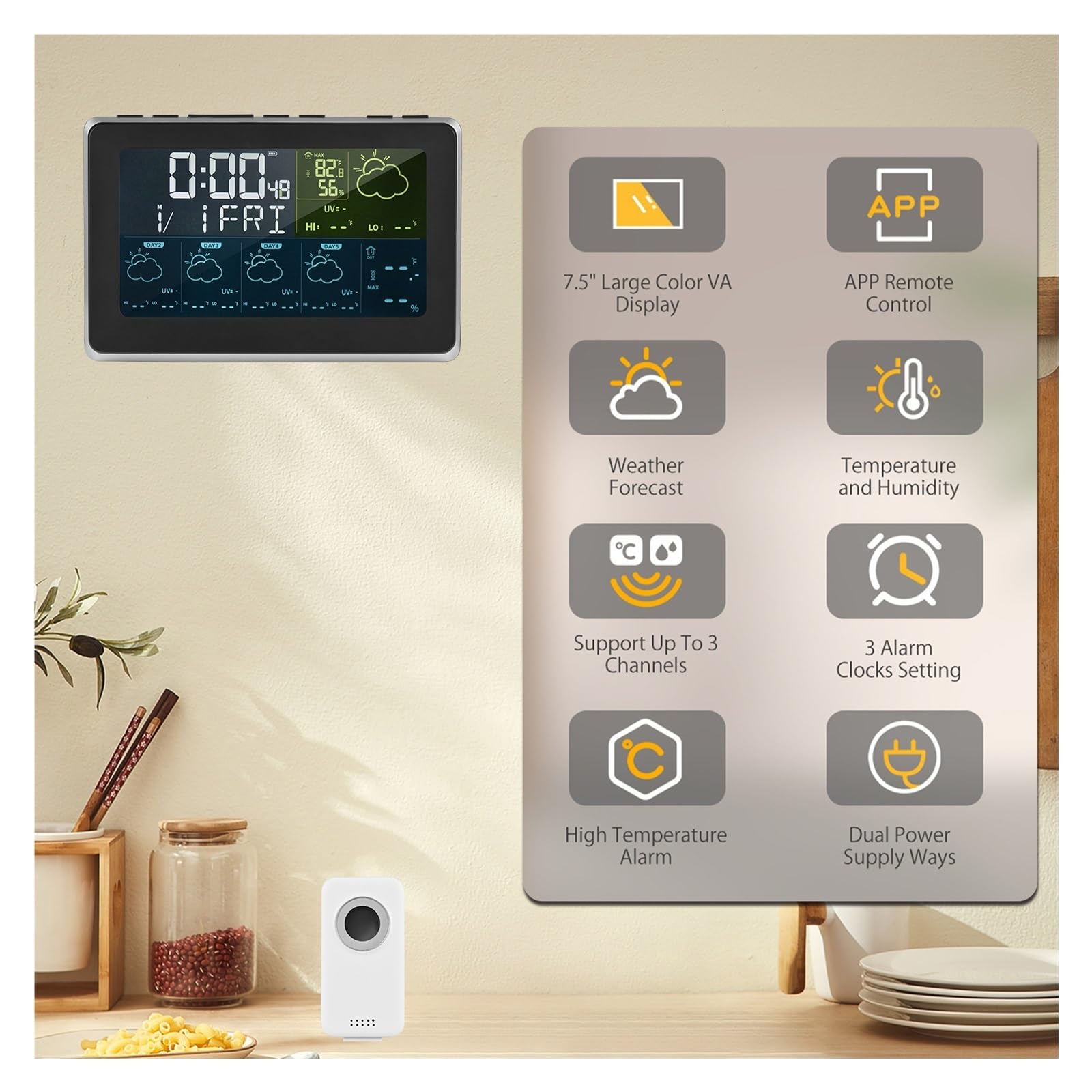 Tuya WIFI Inteligentna Stacja Pogodowa Środowisko Domowe Termometr Miernik Wilgotności Czujniki Zegar Cyfrowy Prognoza Pogody Kalendarz Wysoka DokłAdność(2 Sensor)
