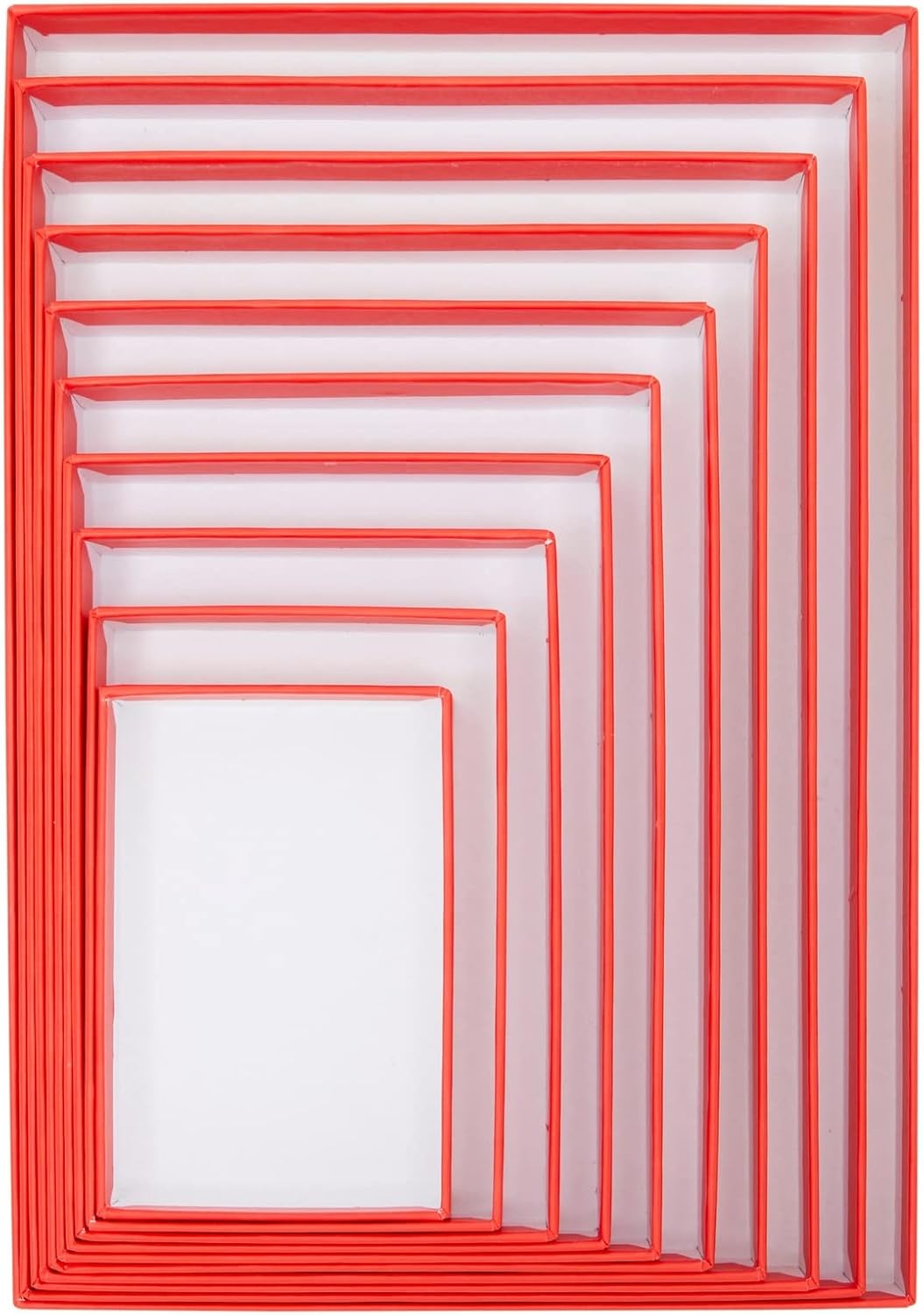 Juvale 10 Pack Nesting Christmas Gift Boxes with Red Lids for Presents, Stackable Nested Holiday Gift Wrap, 10 Sizes
