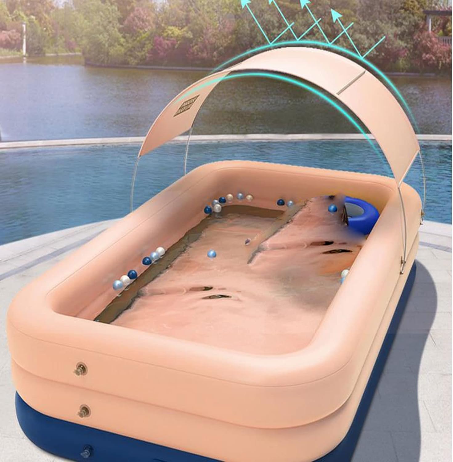 Paddling Pools Automatic Inflatable Swimming Pool Large Pools for Family Removable Pool Ocean Ball PVC Bath (Color : Bule 210cm) (Bule 210cm)