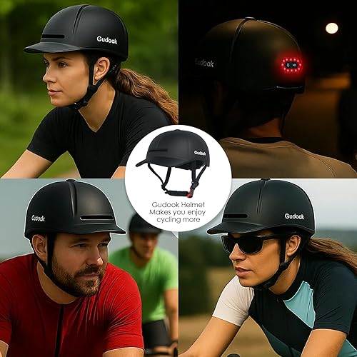 Miniatura 6 de Casco de bicicleta para adultos, cascos de bicicleta para hombres y mujeres, con luces traseras LED, estilo gorra de béisbol, cascos ajustables para
