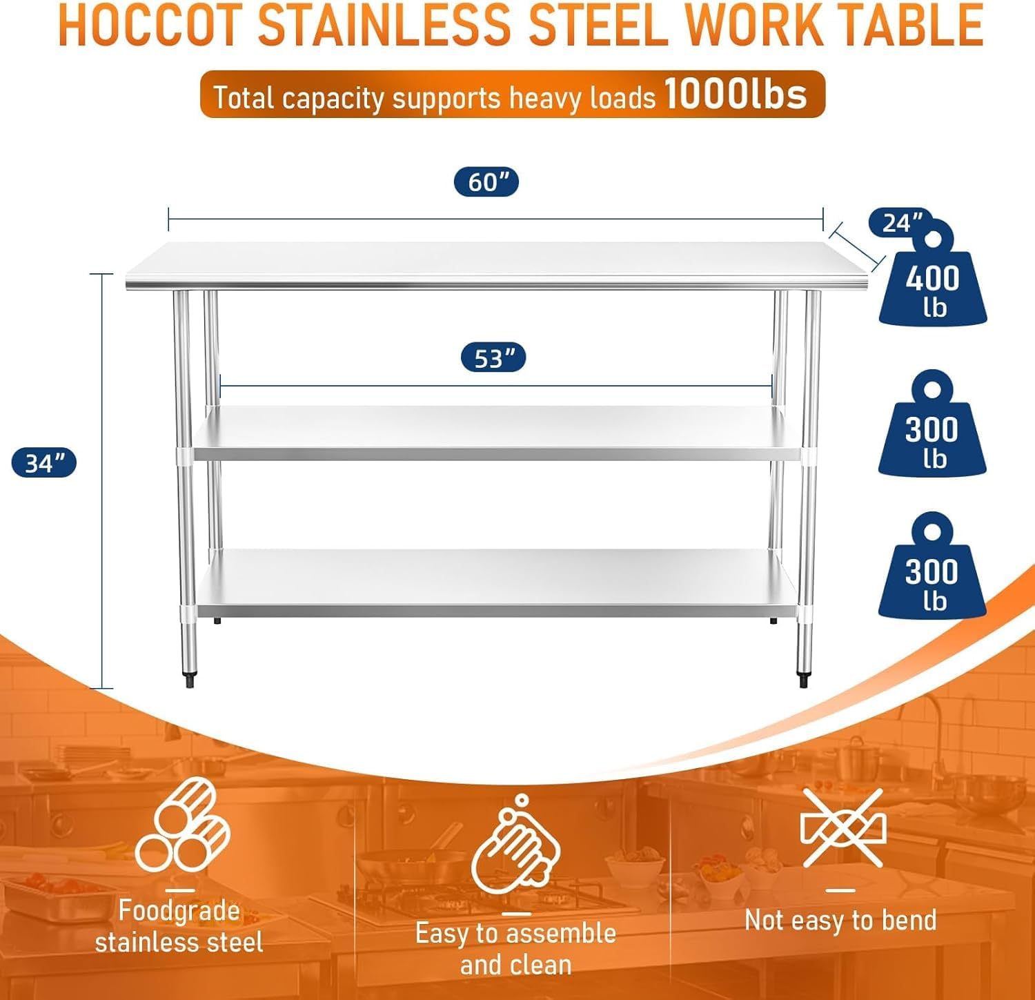 Stainless Steel Table for Prep & Work 24" X 60" inches with 2 Adjustable Shelf, Commercial Workstations, Utility Table in Kitchen Garage Laundry Room Outdoor BBQ
