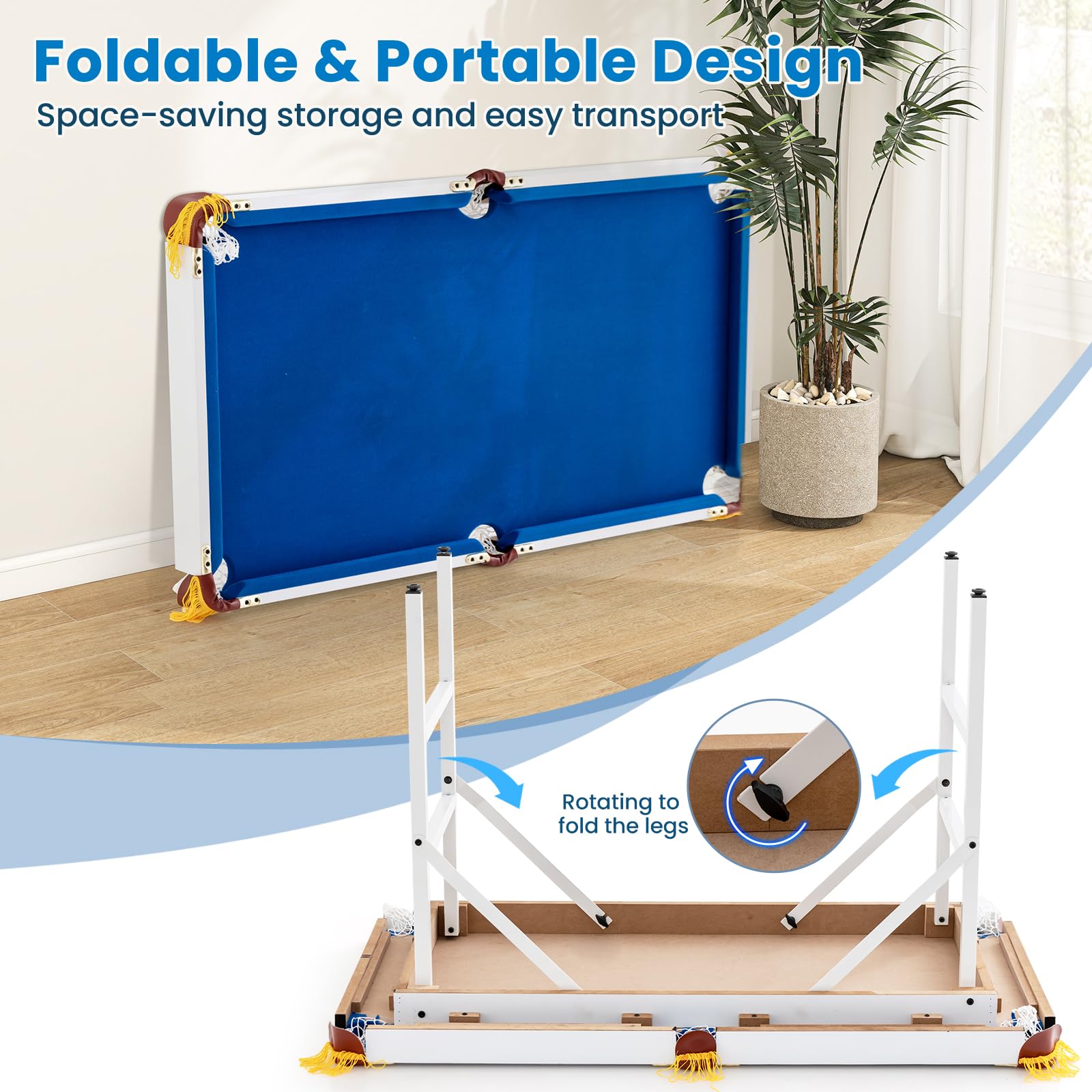 HOMASIS Tavolo da Biliardo Pieghevole, Biliardo Professionale con Mazze, Gessetti, Palline, Triangolo e Spazzola, Carambola da Casa per Bambini e Adulti, 122 x 64 x 78 cm