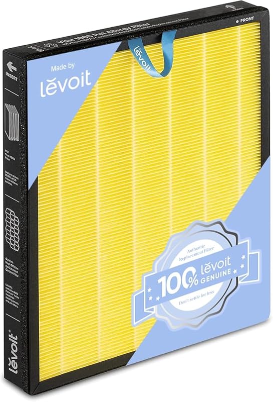 Levoit Vital 100S-P Air Purifier Filtro de repuesto para alergias a mascotas, 1 paquete | Filtro original, admite el modo de suspensión HEPA, carbón activado, elimina la caspa de mascotas, humo, alérgenos, Vital 100S-RF-PA, amarillo