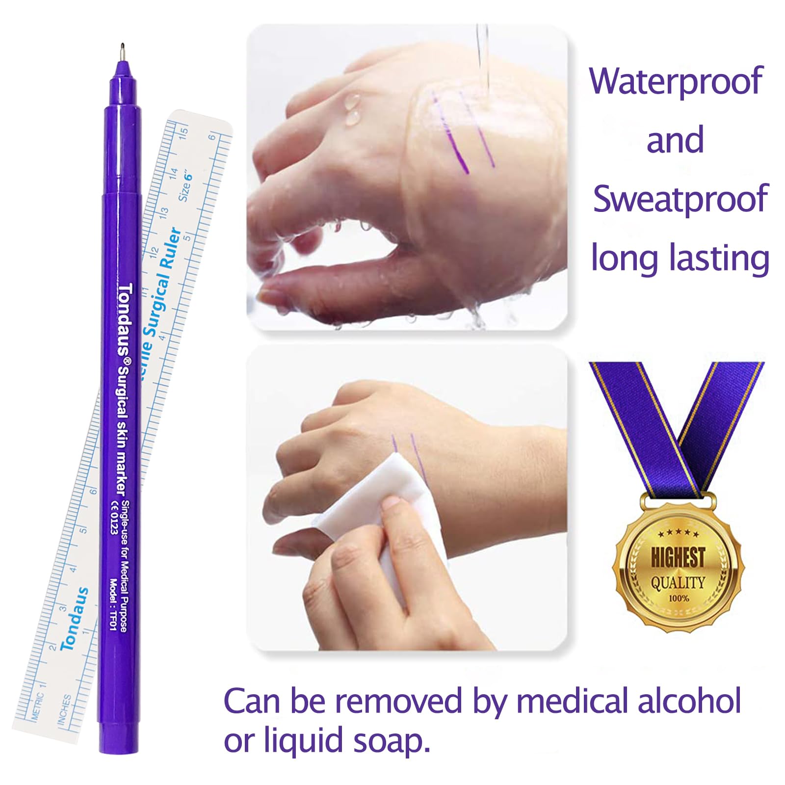 6pc Skin Marker Pen Surgical Tip PMU Mapping Tool Ruler (Purple) — Amazon image 3