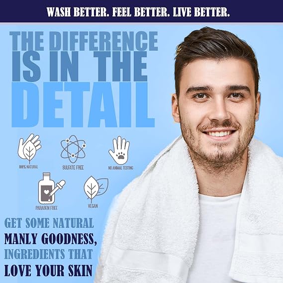 3-in-1 Men's Shower Gel, Shampoo and Face Wash - Paraben & Sulfate Free, Keeps You Fresh All Day! 2 Pack.