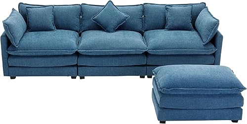 Miniatura 7 de Eafurn Sofá modular en forma de L con otomana móvil, cómodo sofá esquinero convertible tapizado de felpilla para sala de estar, sofá minimalista de