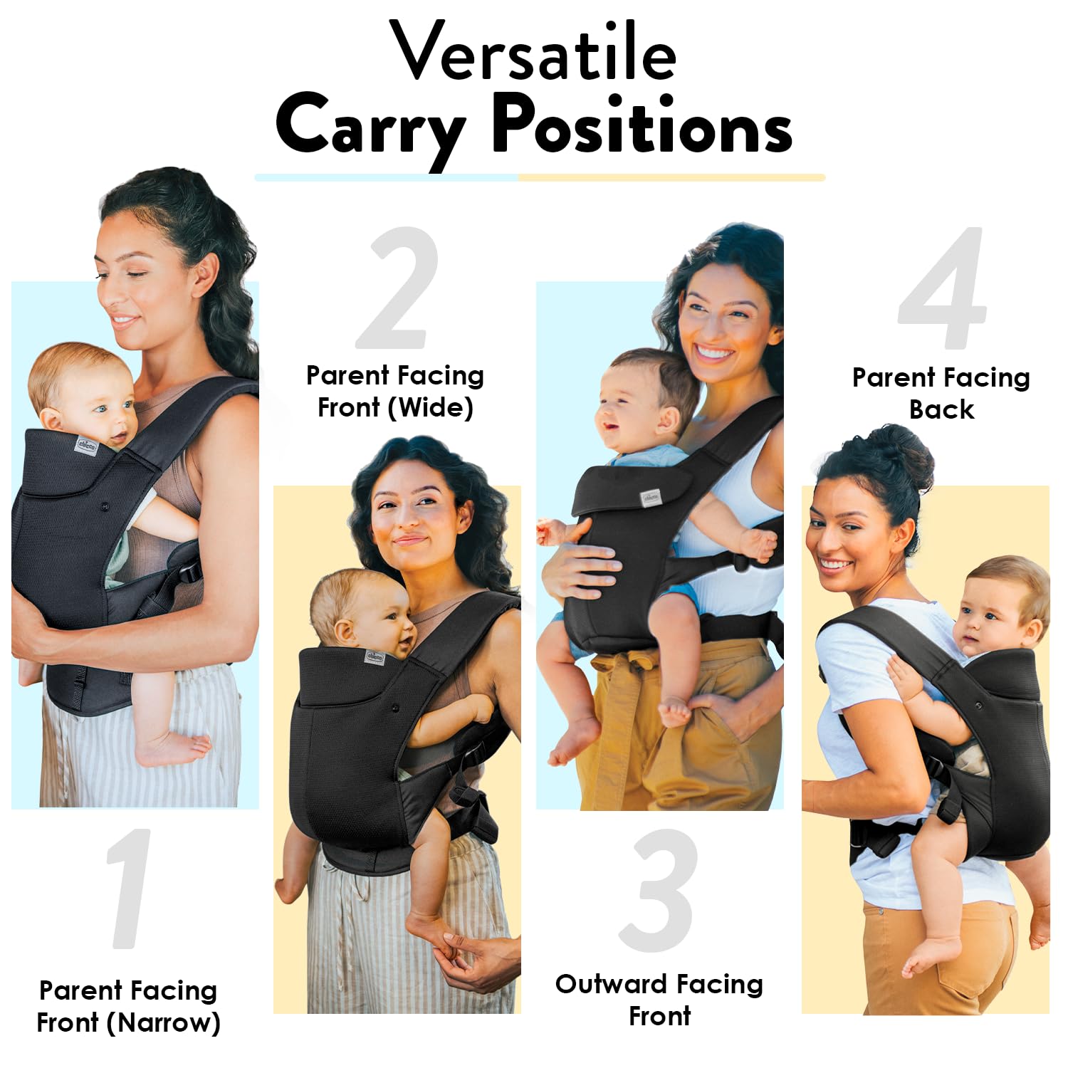 Chicco SnugSupport 4-in-1 Infant Carrier, Front and Back Carry Positions, Infant Backpack, Baby Carrier Newborn to Toddler, for Infants 3.4-15 kgs | Black 1