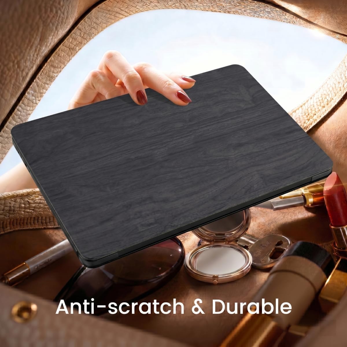 Compatible with MacBook Air 13 inch Case M5 2026 M4 M3 M2 2025-2022 A3449 A3240 A3113 A2681, Classic PU Leather Air 13.6 Inch Case Anti-Scratch Hard Shell Case with Keyboard Cover, Wood Black