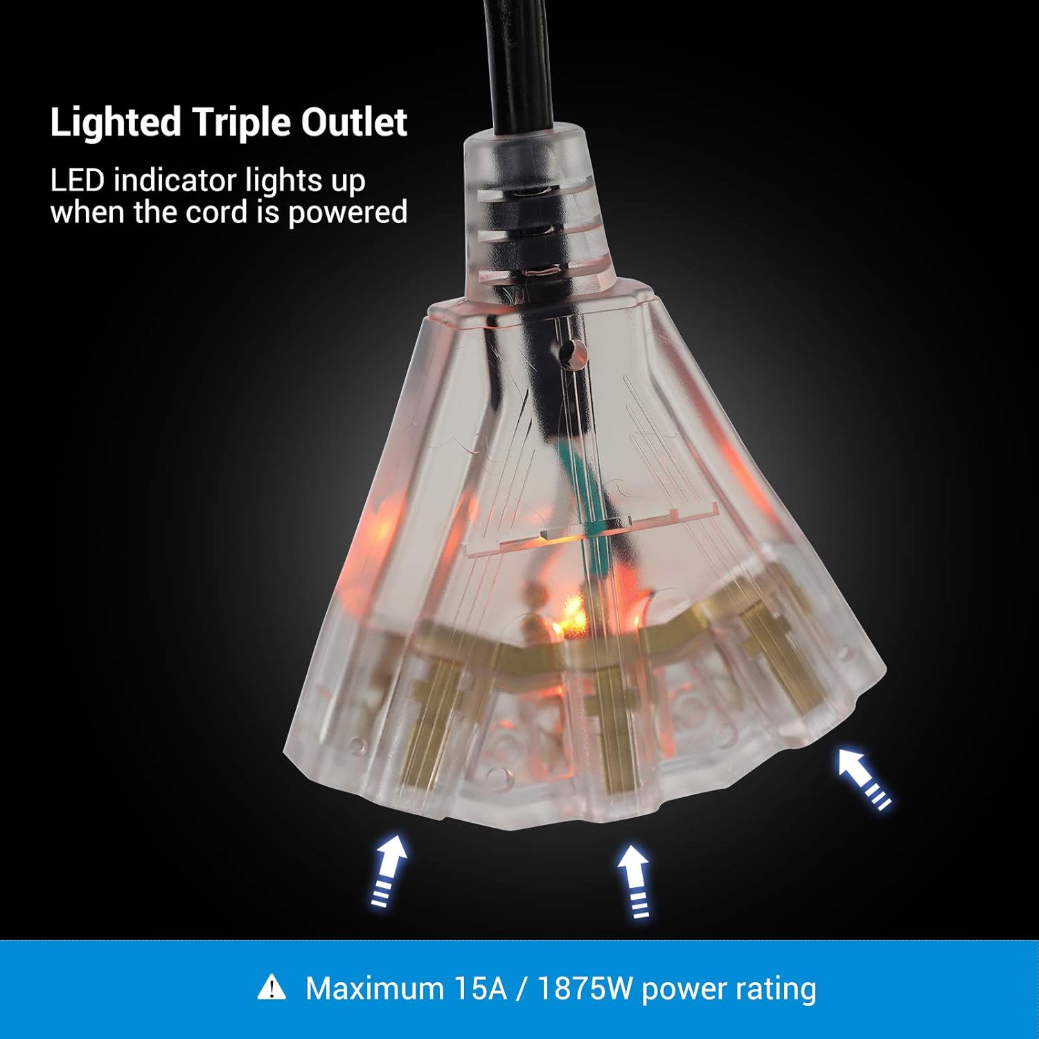 Creative Product DEWENWILS Retractable Extension Cord Reel, 40 FT Heavy Duty Power Cord, 12AWG/3C SJTOW, 3 Grounded Outlets Lighted Triple Tap, 15 Amp Circuit Breaker, UL Listed