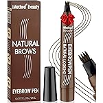 iMethod Microblading Eyebrow Pen - Eyebrow Pencil Magical Upgraded Eye Brow Pencils for Women with 4 Fork Tip & Spoolie Brush for Natural-Looking Hair-Like Defined Brows, Last All-Day, Brown