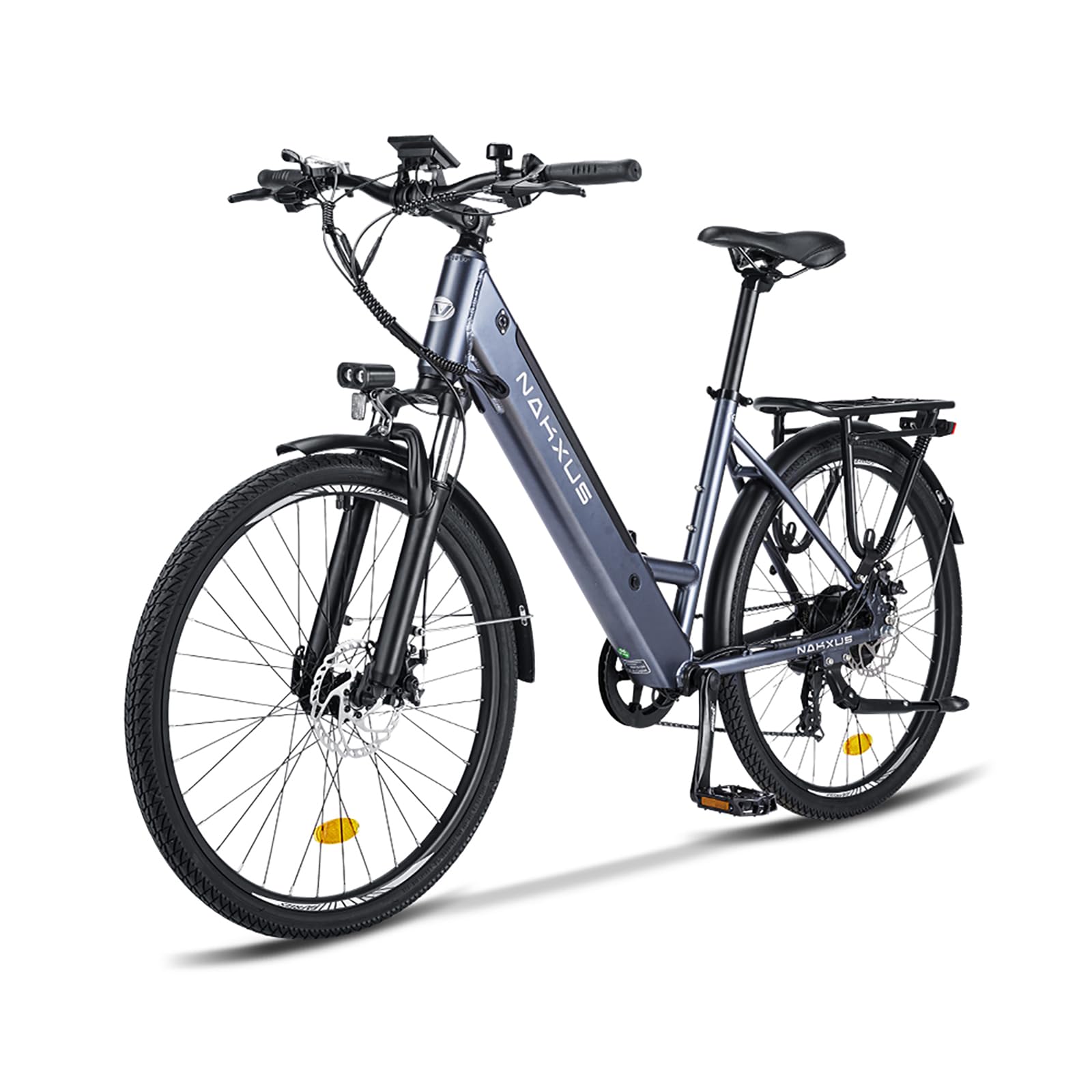 Vélo électrique 26M208 pour femme, gris, moteur sans balais 250 W, batterie 36 V 13 Ah, 25 km/h, IPX7, écran LCD avec contrôle par application, portée jusqu'à 100 km