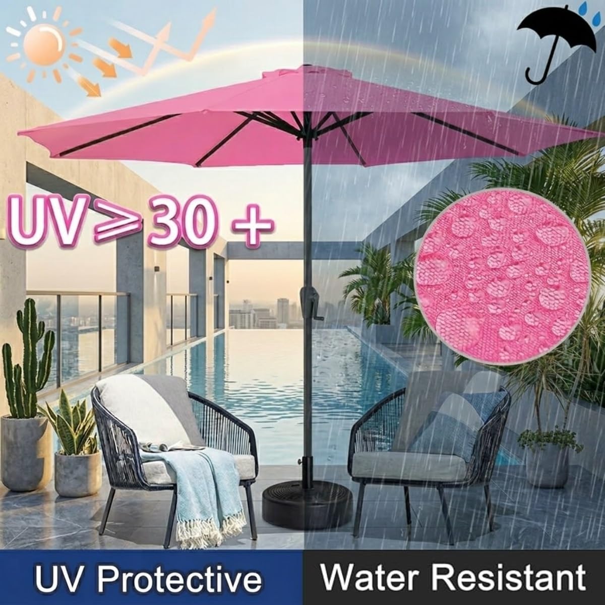 Generico Copertura di Ricambio 6/8 Stecche, 2m 2.15m 2.5m 2.7m 3.0m 4.0m Telo per Ombrellone Decentrato Antistrappo con Presa d'aria UV30+, Baldacchino per Terrazzo Piscina
