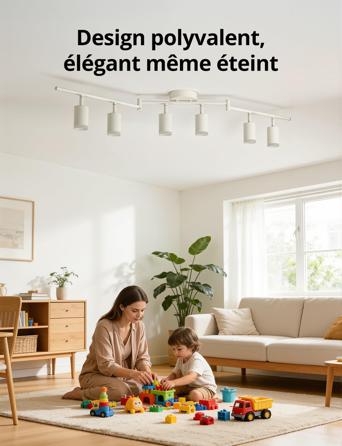 Bojim Blanc Plafonnier LED 6 Spots Cuisine Lumiere Plafond Orientable Eclairage Précis, Lustre GU10 Ceiling Light Long Lampe Rampe Spot sur Rail pour Interieur Salon Bureau Chambre, Sans Ampoules