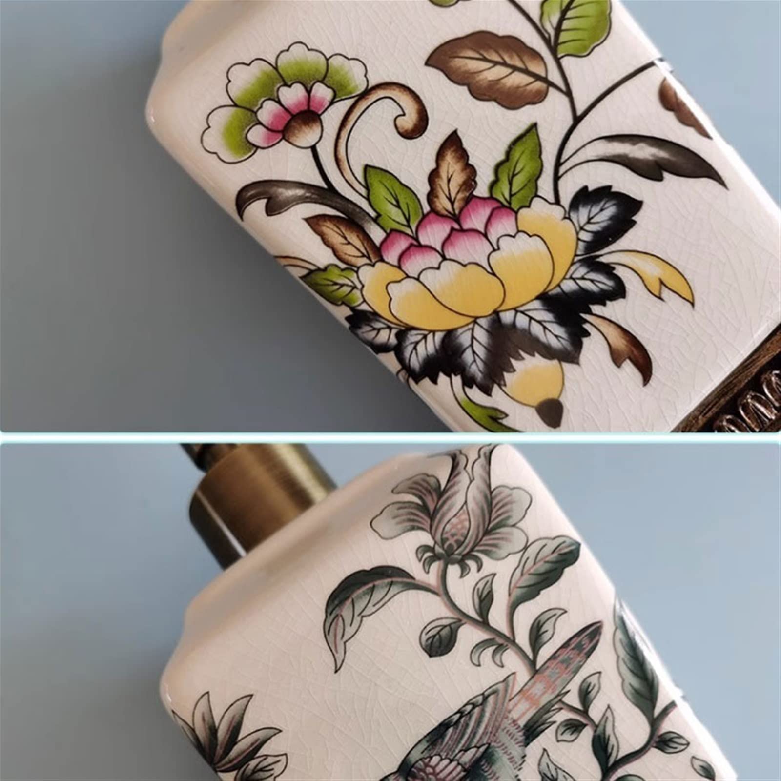 GRFIT Dosificador Jabon Dispensador de jabón de cerámica con Grietas Personalizadas de 340ML, Base de Resina de subbotella de loción Grande Retro dispensador champú (Color : A)