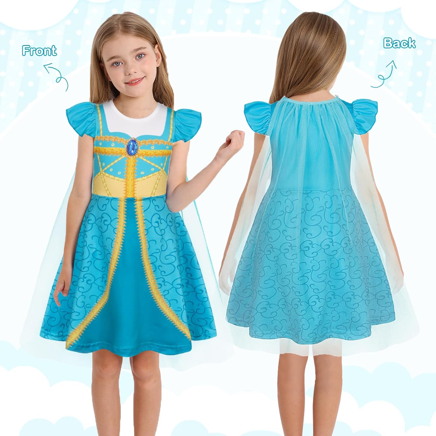 WonderBabe Princess Costume Toddlers Girls Dress Kids Halloween Birthday Party Dress up Outfit with Cape