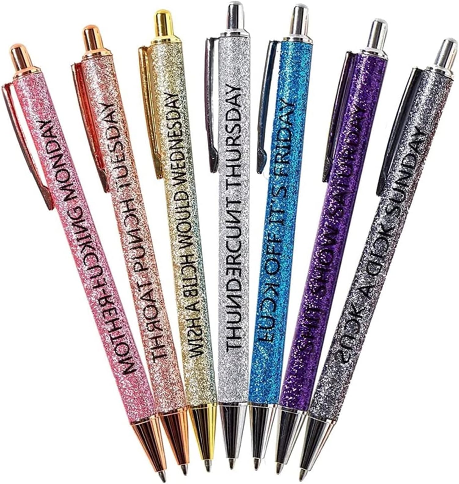 Funny Pen 7 Days of The Week Spoof Fun Pen, Fun Ballpoint Pen to Describe State of Mind for ​Each Day Week Glitter Pen Funny Office Gifts (7 pcs)