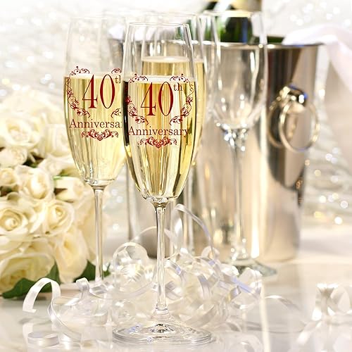 Miniatura 5 de Tom Boy Copas de champán para el 40 aniversario, 40 aniversario de boda, regalos para parejas, aniversario de boda, juego de 2, regalos para