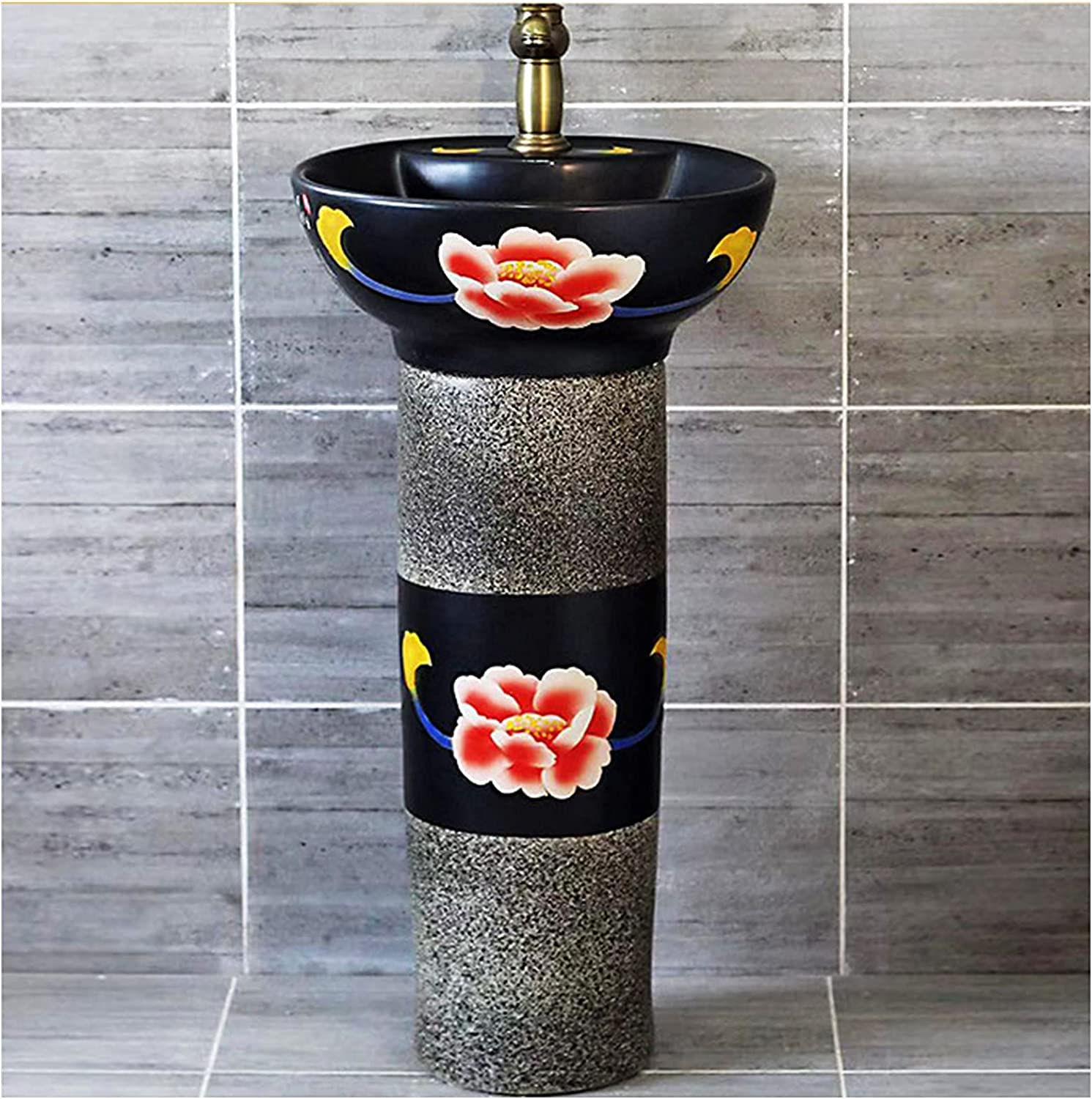OLSKFUH Freestanding Pedestal Sink Floor Standing Art Sink Freestanding Pedestal Bathroom Sink, With Pedestal Hard And Easy To Clean Floor Standing Basin Unit For Indoor And Outd,L
