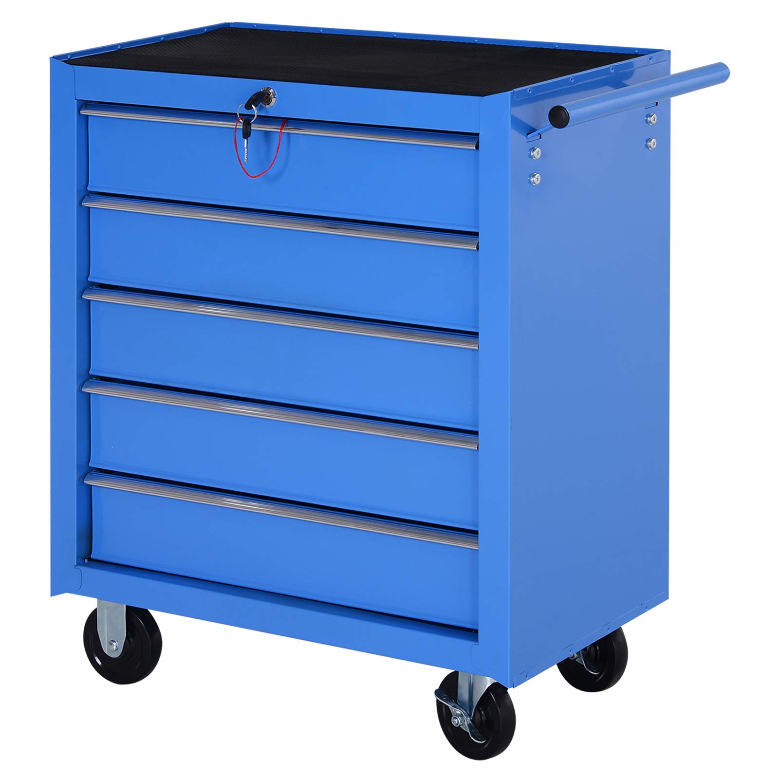 HOMCOM Mobile Workshop Tool Box Trolley with 5 Drawers 4 Wheels Steel Sheet Blue