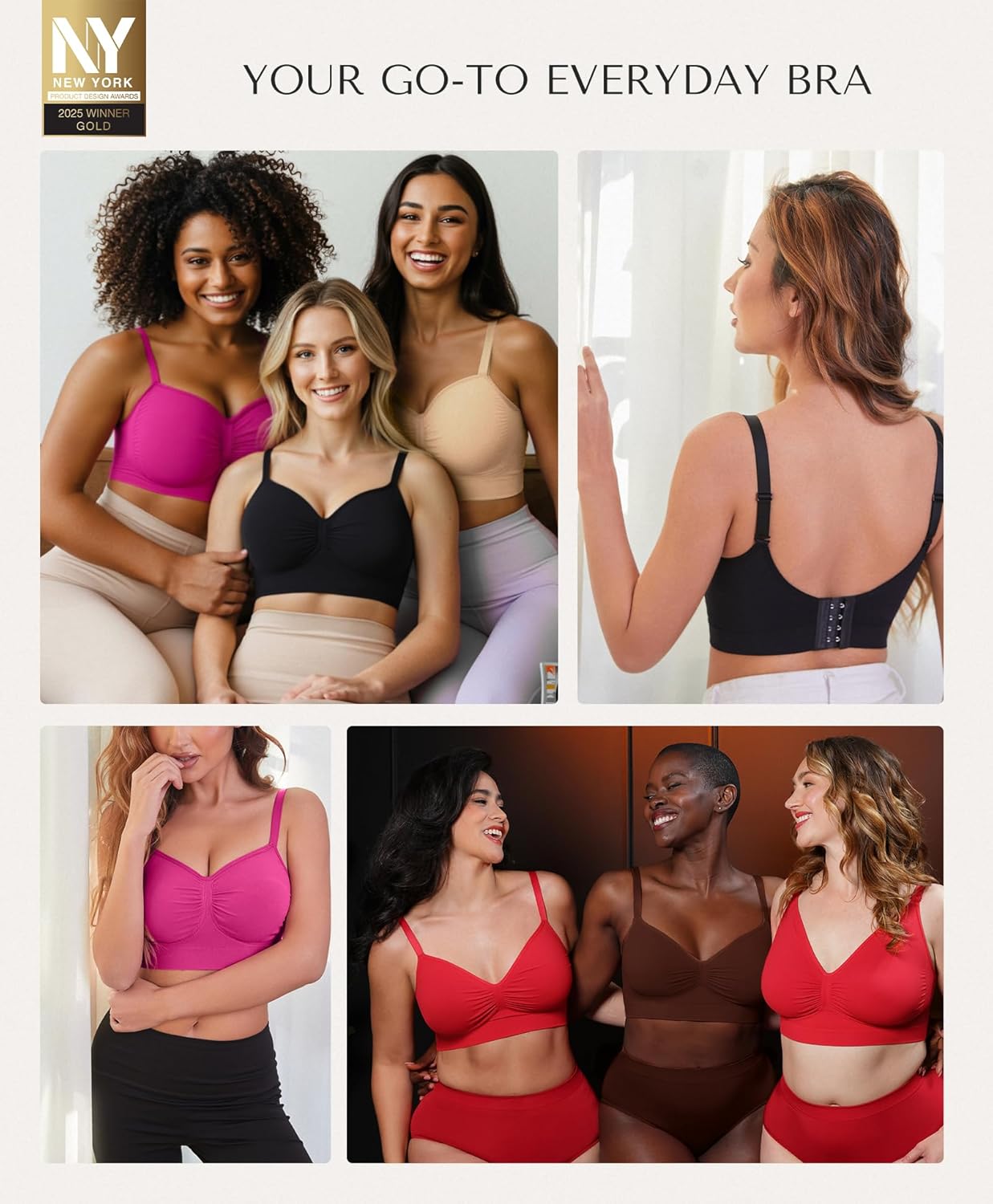 SHAPELLX Wireless Comfy Bra for Women Seamless Bra Non Padded Soft Bralette V Neck Everyday Bras with 4 Rows of Hooks - Image 5