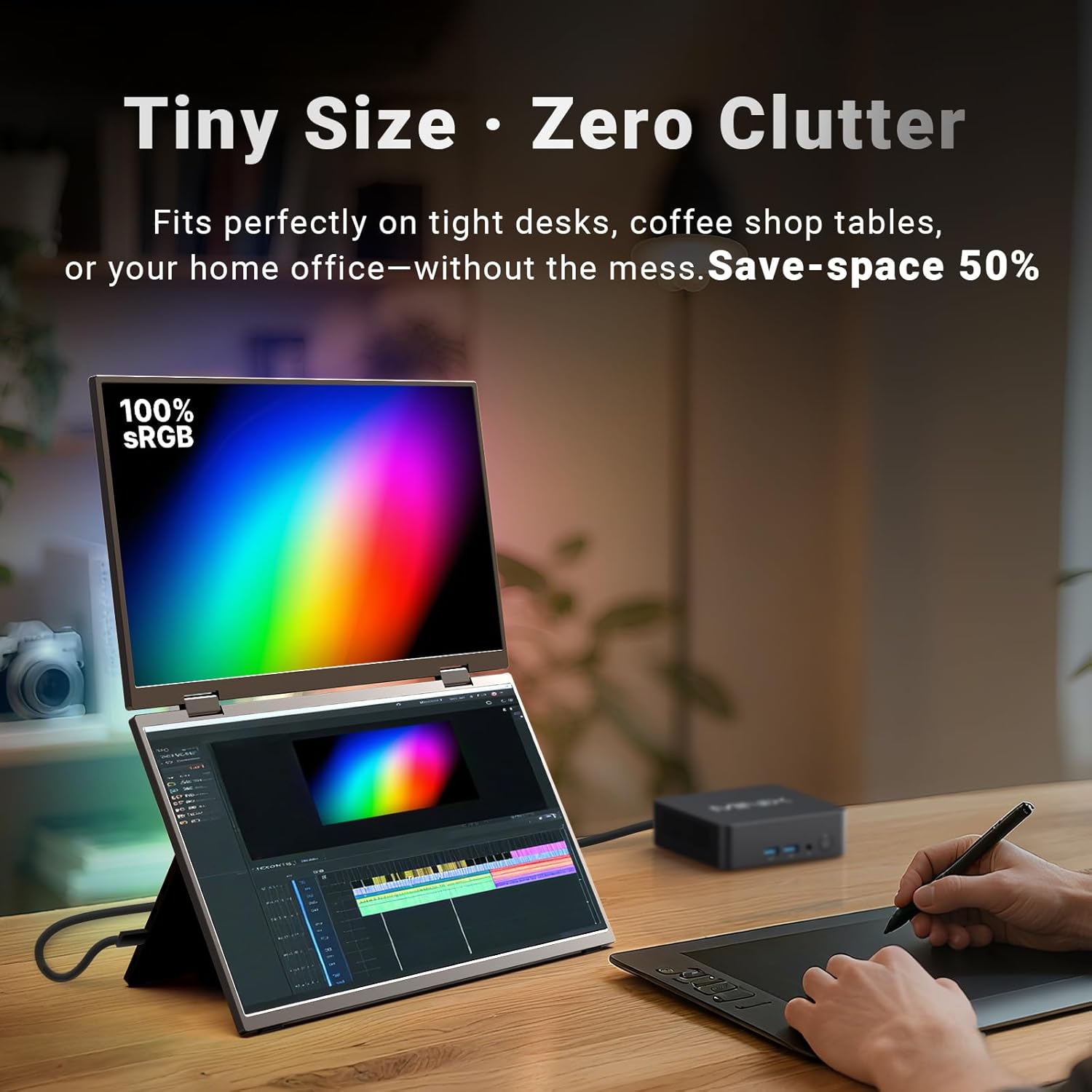 MINIX SF15 FOLD Dual 15.6" Foldable Portable Monitor, 1080P FHD, 300 nits, 100W PD, Low Blue Light, Recyclable Metal, Type-C & HDMI for Laptops, Study, Creative Projects, Office Collaboration