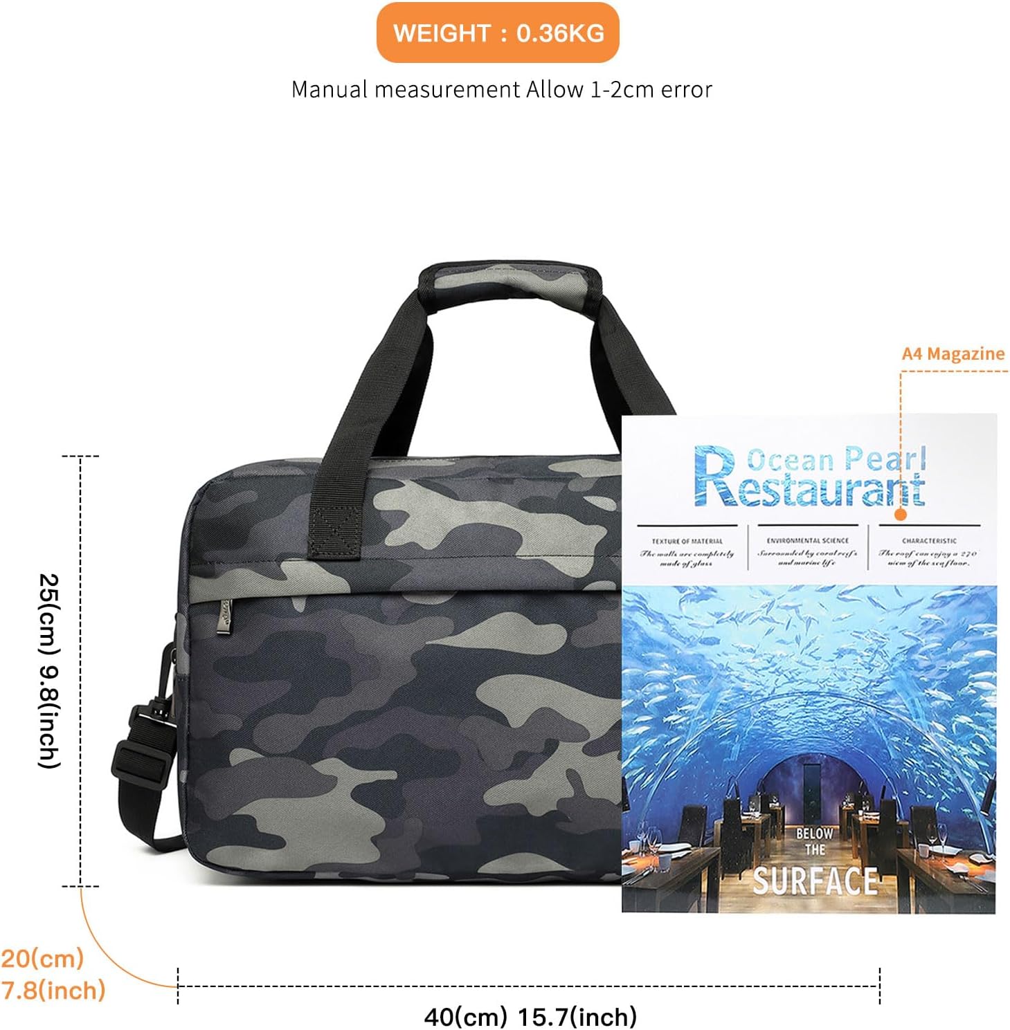 Kono Travel Duffel 20L Under Seat Carry-On Sports Tote Gym Weekender Overnight Bag - 15.75"x9.84"x7.87" Camo - Image 3