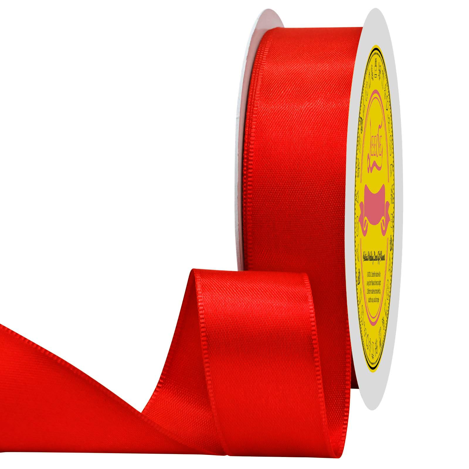 Red Double Face Satin Ribbon 1 inch X 50 Yards Spool Bright Colors Very Suitable for Weddings Gift Package Wrapping Dancer Wand Sewing Party Hair Bow Invitation Decorations and More