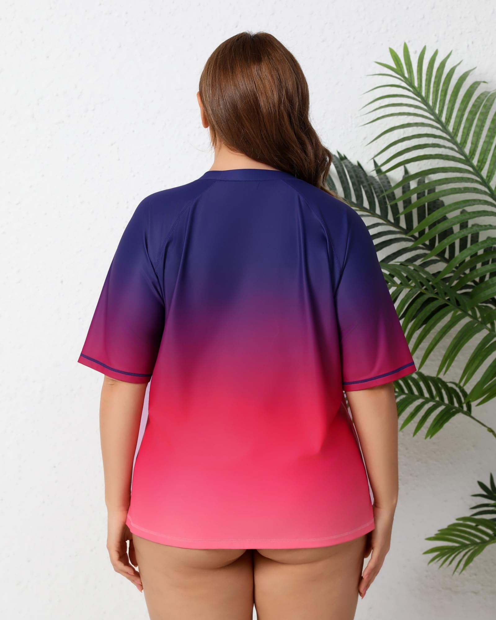 Halcurt Maglietta da nuoto da donna, taglie forti, UPF 50+, protezione solare UV, ad asciugatura rapida, 1X 4X, Ombré viola rosso, 3XL plus