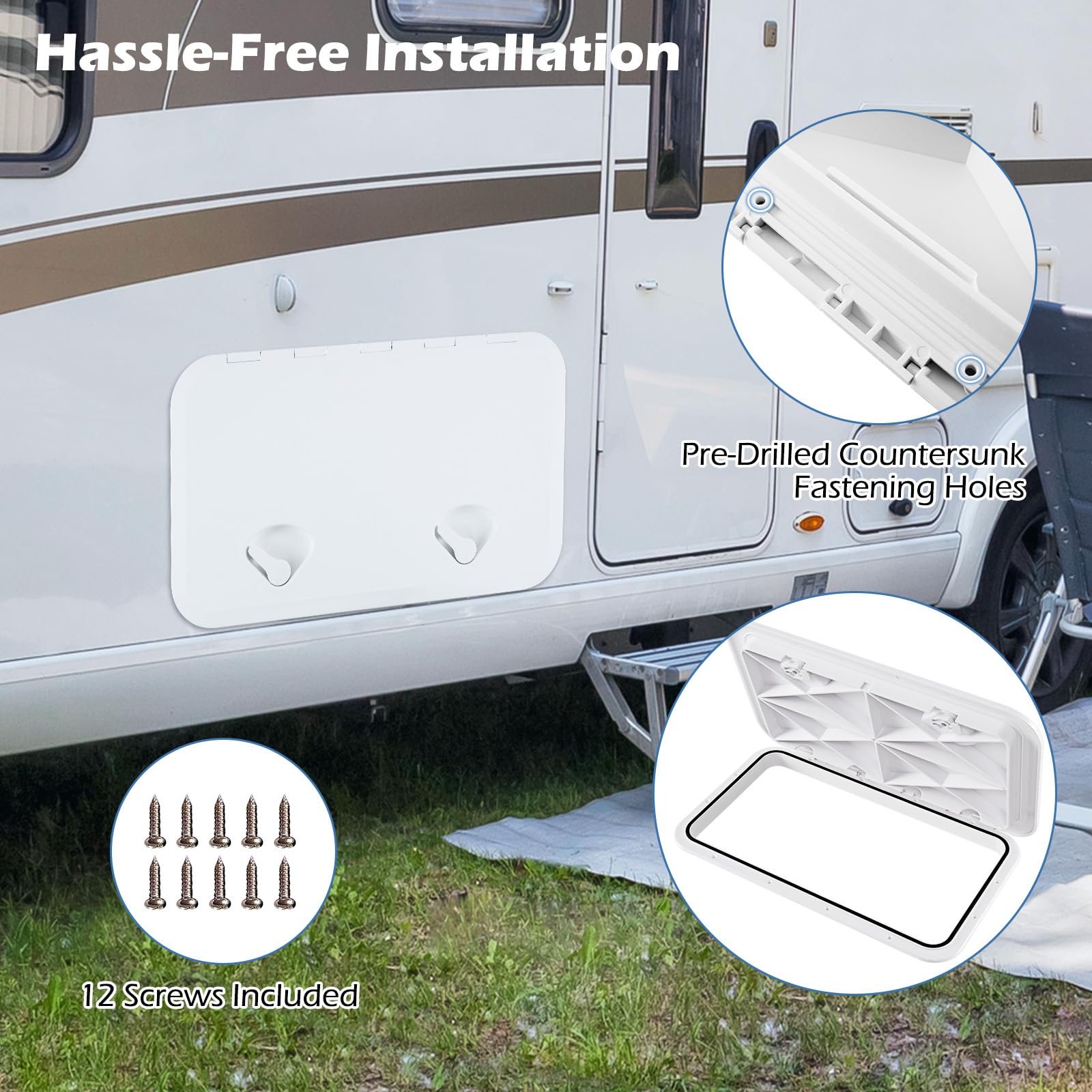 HOMASIS escotilla de plástico para barcos de 60,5 x 35 cm, escotilla de repuesto para barcos con ángulo de apertura de 180°, escotilla de acceso antideslizante y resistente a la intemperie para barcos