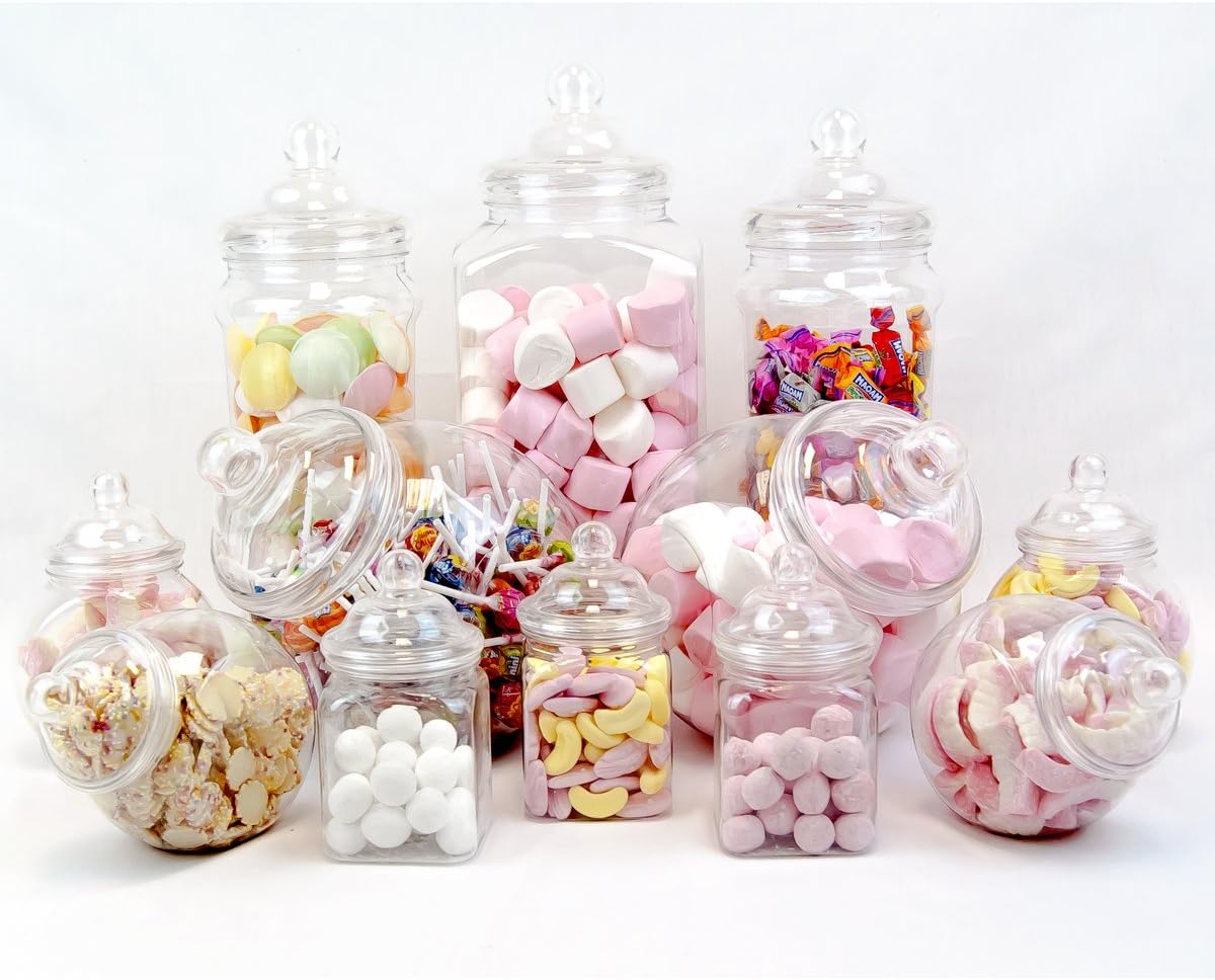 12 EMPTY Jar Retro Pick & Mix Victorian Sweet Shop Candy Buffet Kit Party Pack