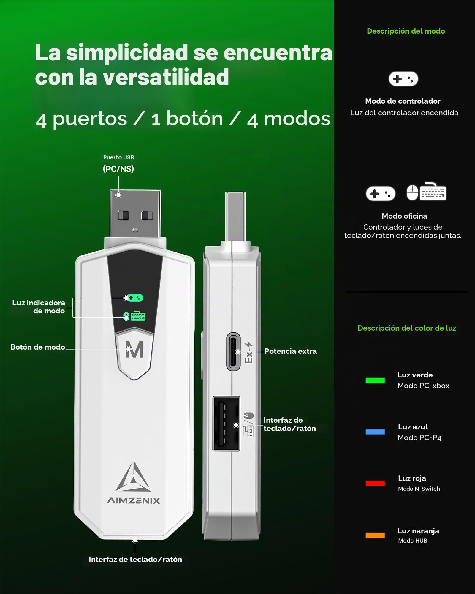 AIMZENIX AX200 PRO - Adaptador de teclado y mouse para PC y Nintendo Switch | Convertidor de alto rendimiento para jugar FPS, COD, APEX, THE FINALS