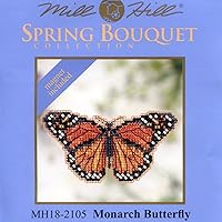 Vista 2 de Kit de adorno de punto de cruz con cuentas de mariposa monarca Mill Hill 2012 ramo de primavera MH18-2105