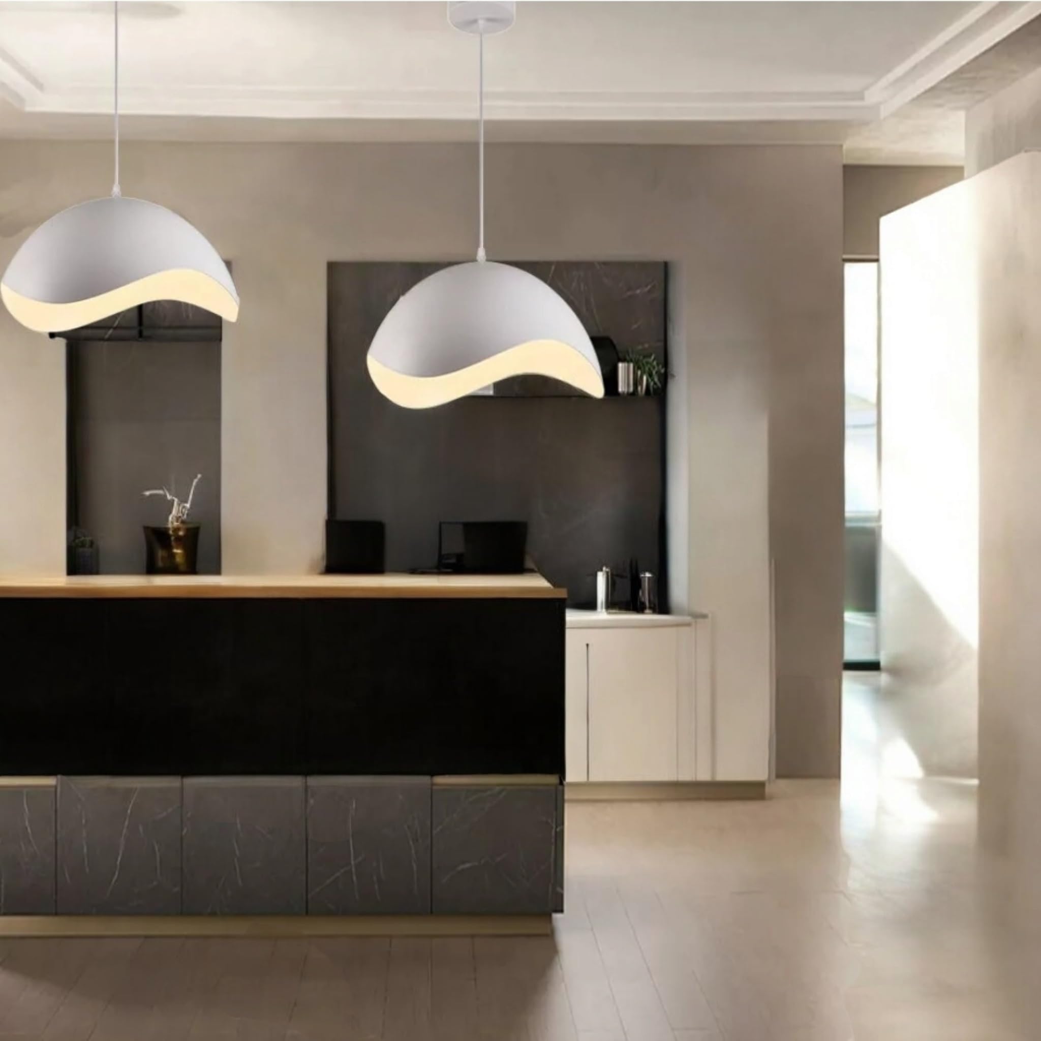Lampadario Sospeso E27 Moderno a Forma di Conchiglia, Regolabile, Design Minimalista per Cucina, Soggiorno e Camera da Letto (Bianco)