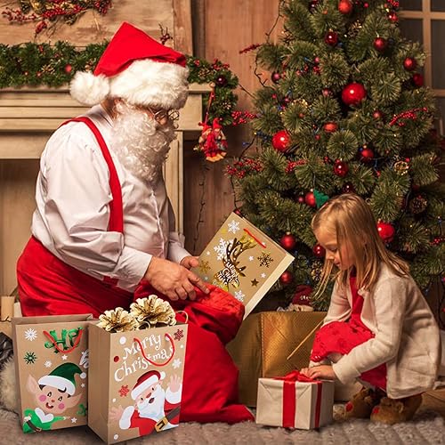 Miniatura 7 de CCINEE 24 bolsas de regalo de papel kraft de Navidad, bolsas grandes de regalo de Navidad con papel de aluminio dorado metálico con asas para