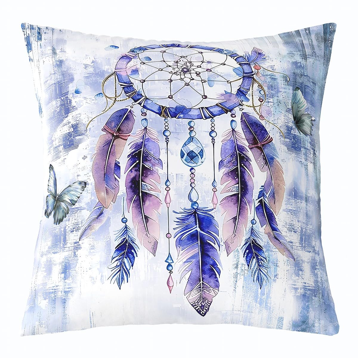 Erosebridal Dream Catcher Throw Pillow Cover,Boho Teal Purple Aesthetic Watercolor Decorative Pillow Cover,Tie Dye Dreamcatcher Lumbars Support Pillow