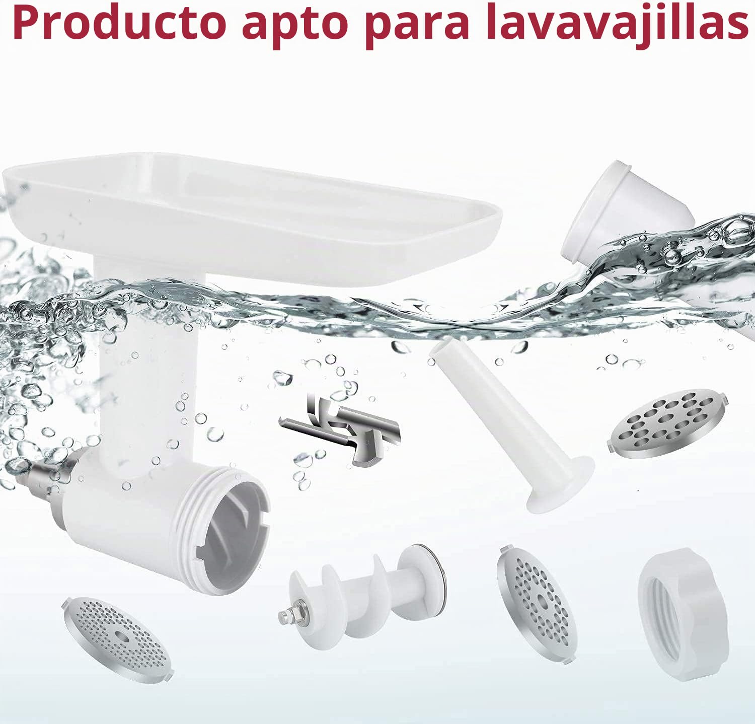 Picadora de carne compatible con máquina de llenado de salchichas ZACME con 3 discos de molienda, 2 cuernos de llenado de salchichas, accesorio opcional para batidora ZACME