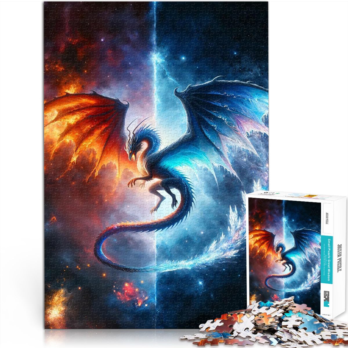 Puzzles de 2000 pièces pour Adultes et Adolescents Dragon de feu et de Glace Fabriqué en Carton Convient aux 14 Ans et Plus Décoration Murale de Jouets Cadeaux d'anniversaire et Cadeaux Uniques。